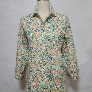 Orvis Long Sleeve Shirt in White with Orange, Green and Blue Floral Print (NEW)